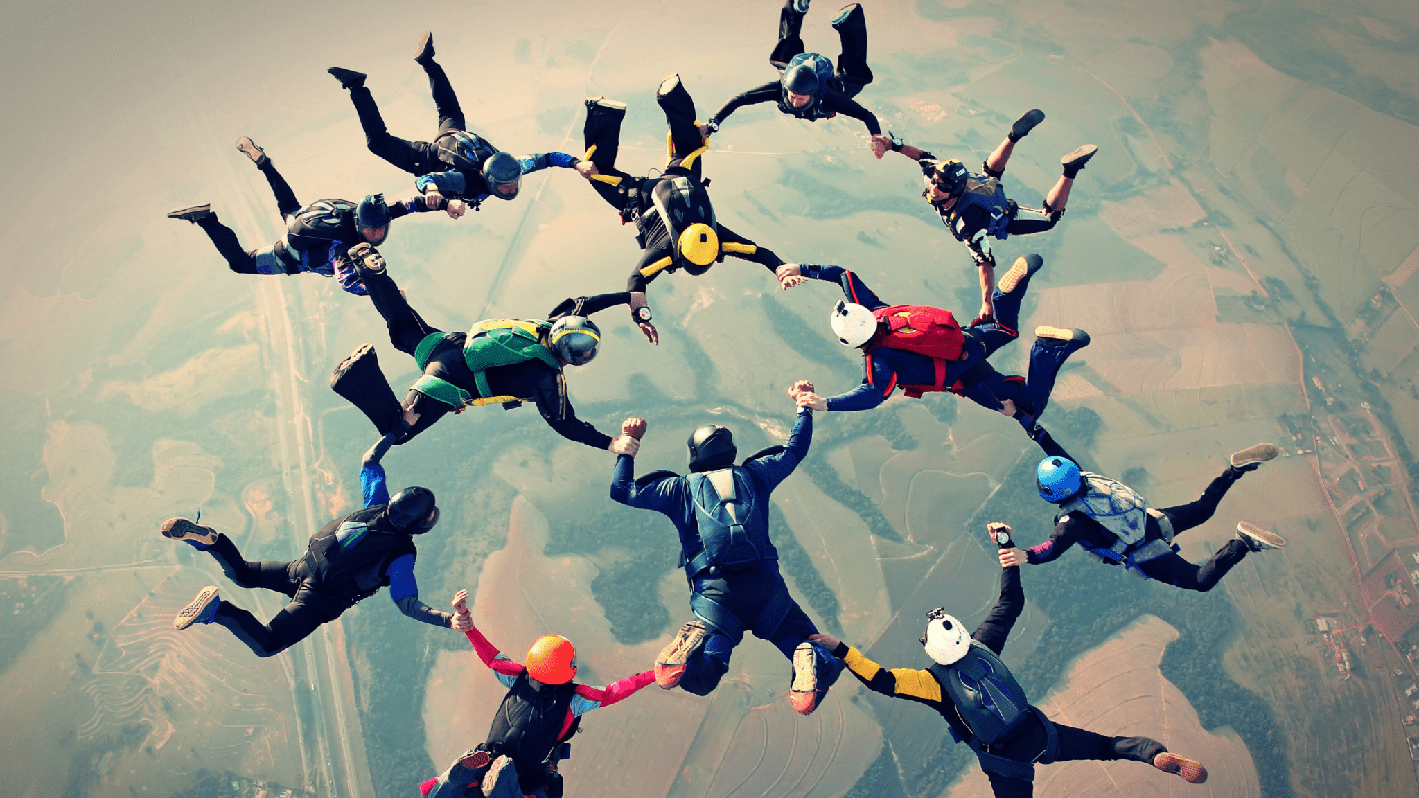 skydivers performing an aerial formation
